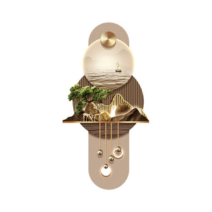 轻奢玄关装饰画大气山水走廊过道挂画高级感迎客松入户进门壁画灯