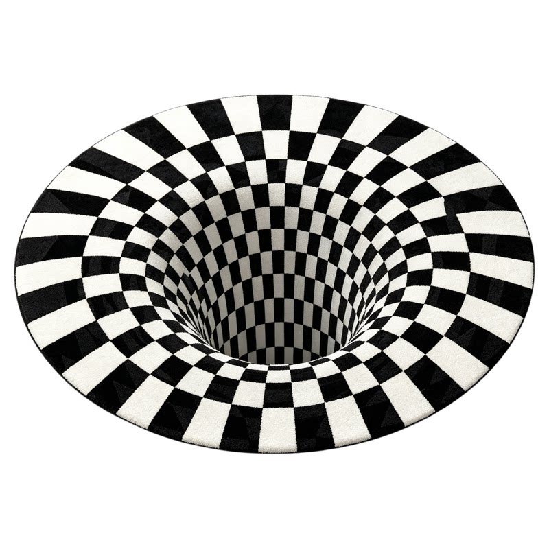 3D立体圆形地毯印染眩晕感错觉黑白格旋涡创意客厅沙发茶几毯地垫