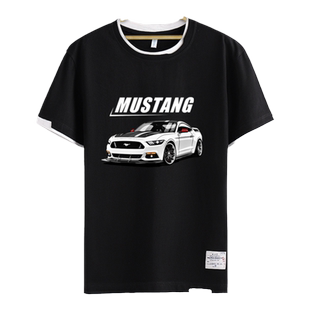 野马福特谢尔比肌肉改装假两件短袖t恤衫男女半袖纯棉衣服可定制