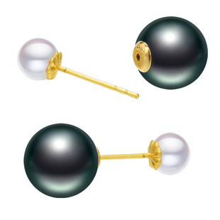 黛米珠宝 星纱落 8-9mm大溪地海水黑珍珠耳钉 18K金akoya珍珠耳饰