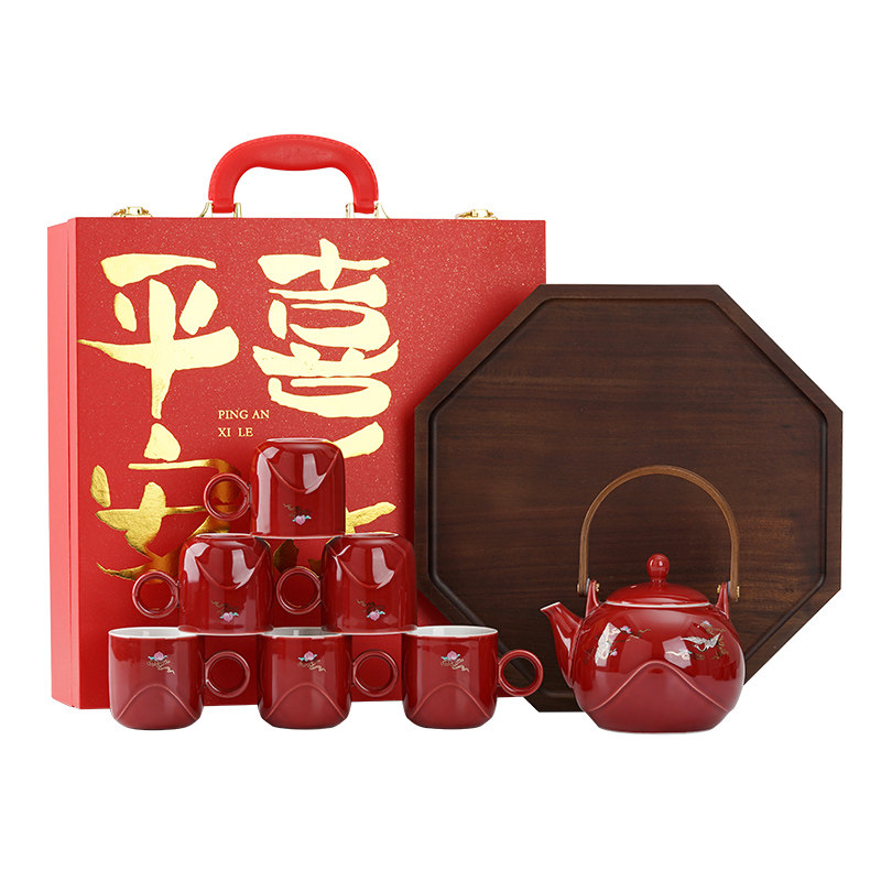 恒列寿宴老人生日仙鹤寿桃茶具