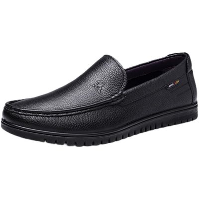 3515强人正品一脚蹬男皮鞋春季休闲软底单鞋真皮套脚舒适懒人鞋子