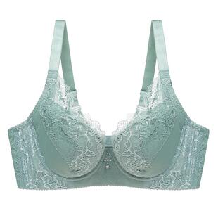 夏季女内衣文胸全罩杯聚拢超薄款有钢圈无海绵蕾丝大码性感收副乳