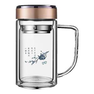 双层玻璃杯带盖茶水分离茶杯办公