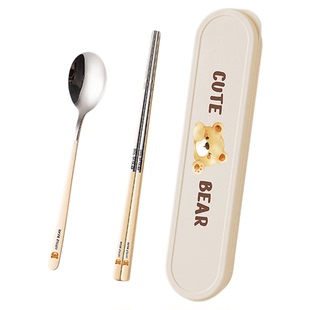 可爱316不锈钢筷子勺子套装上班族个人专用餐具盒学生便携收纳盒