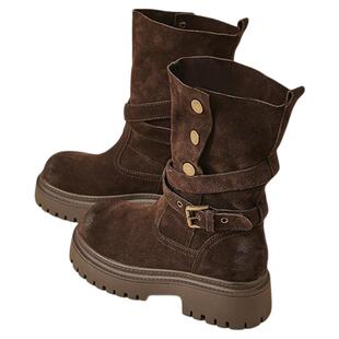 星期六厚底马丁靴女2025新款春季增高复古西部靴中筒瘦瘦短靴子直