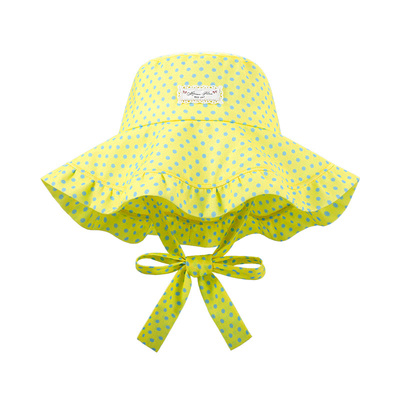 黄色波点绑带渔夫帽女夏防紫外线