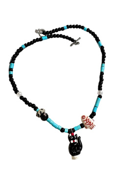 小猫爱吃鱼~苹果项链~ins风小众设计百搭撞色蓝色系闺蜜项链