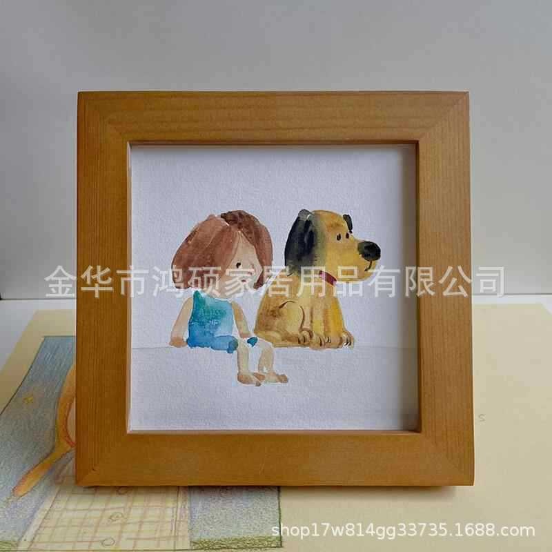手绘可爱小尺寸相框装饰画画框风格台原木装裱定制柜面组合摆桌面