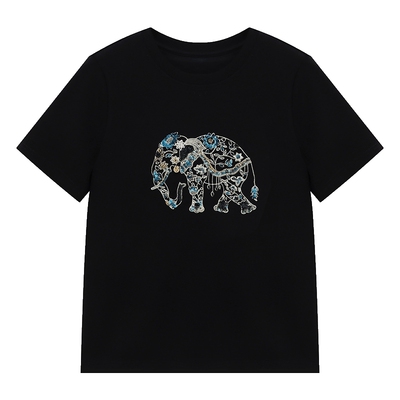 Basic House/百家好重工钉珠短款T恤夏季流行圆领大象短袖上衣女