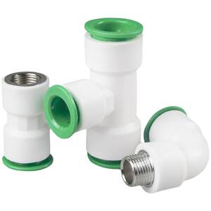 玥星水暖建材PPR免热熔水管快速接头4分20直插式快接6分25快插直接弯头三通