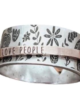 纯银花园花朵定制刻字戒指旋转环