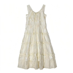 120斤的大杨 胖MM大码甜美连衣裙女春季镂空刺绣遮胯显瘦仙气长裙