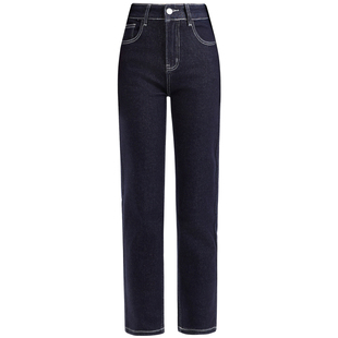 秋季八分牛仔裤女高腰弹力150cm小个子薄绒紧身秋冬季加绒小脚裤