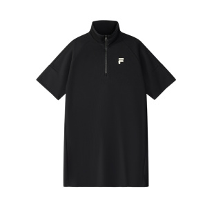 FILA FUSION斐乐潮牌女子针织连衣裙2025夏季新款时尚短袖连身裙