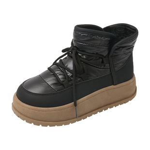 高级感厚底加绒加厚雪地靴女2024冬季新款皮毛一体靴子百搭中筒靴