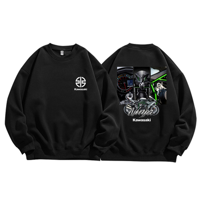 KAWASAK川崎H2重机车骑行装备长袖T恤衫宽松休闲圆领卫衣男装衣服