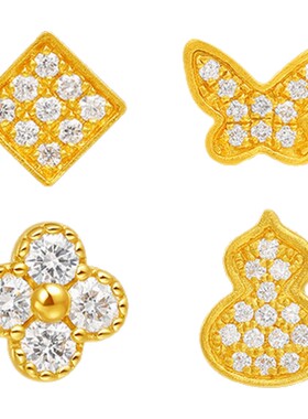 潮宏基繁星轻奢点钻足金钻石耳钉5G黄金耳饰时尚爆闪镶嵌生日