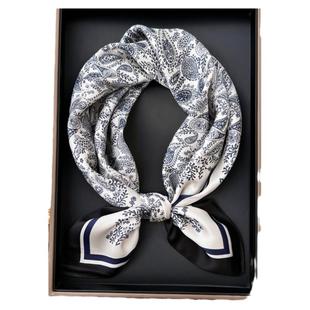 黑白腰果花小方巾丝巾女春秋搭配衬衫职业装饰脖子围巾纱巾70x70