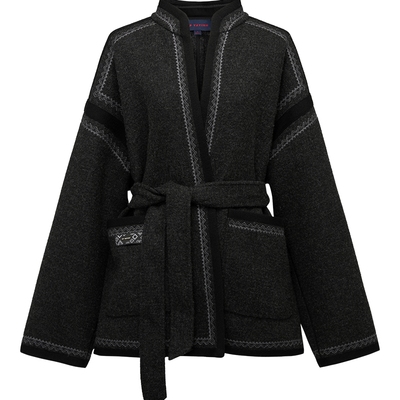 唐嫣同款EP雅莹几何刺绣呢子外套