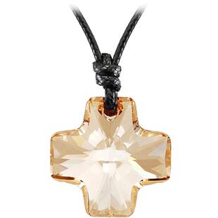 鸿澜十字架奥地利水晶皮绳吊坠项链女时尚长款项坠学生礼物饰品