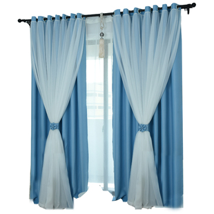 韩式蕾丝窗帘成品 简约现代飘窗卧室公主新纯色 全遮光窗帘布特价