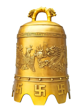 黄铜龙凤钟铜风铃屋檐挂件平安铜铃铛摆件八宝铜钟寺庙老式铜挂钟