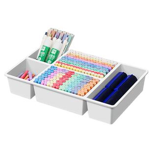 粉笔收纳盒讲台讲桌教室黑板擦整理盒班级盒子教师讲台桌粉笔盒文具置物架笔筒多格粉笔盒子塑料整理装黑板擦