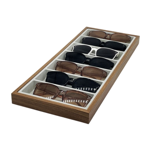 简约复古黑胡桃木纹木质7位眼镜展示盘 太阳镜墨镜展示盘道具展台