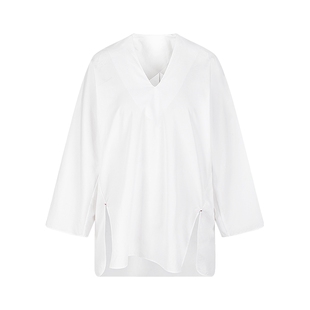 【迅系列】LESS通勤V领白衬衣女简约气质中式休闲衬衫女2P5212420