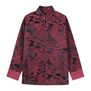 高档桑蚕丝唐装男中老年爸爸装春秋外套父母中式婚礼爷爷生日衣服