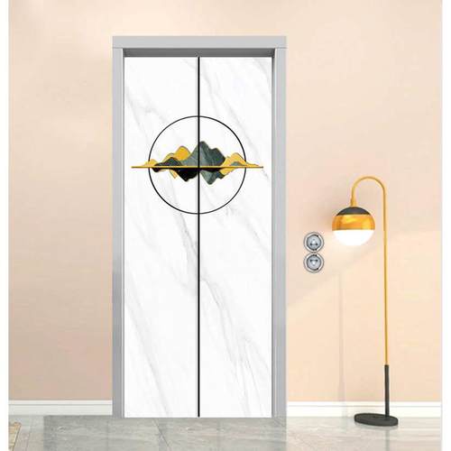 电梯门山水自粘更换不留胶装饰整张贴纸创意防水房门翻新贴画墙贴