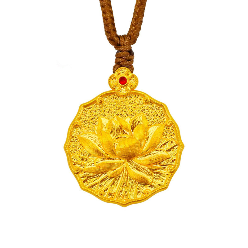 凯福古法錾刻足金999莲花牌吊坠