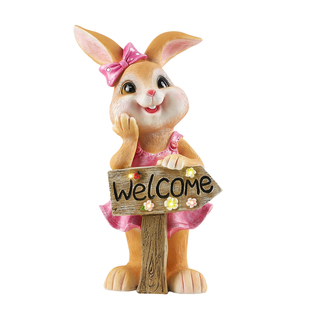 大号太阳能兔子欢迎牌花园户外幼儿园迎宾摆件阳台庭院可爱装饰