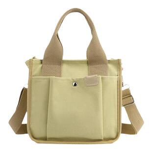 时尚多口袋帆布包加厚简约百搭斜挎包潮包多用上班带饭包日系包包