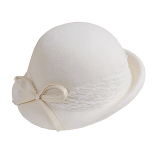 帽子女秋冬高端法式千金小礼帽白色贵妇帽羊毛贝雷帽洋气复古盆帽