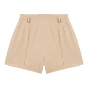 Maje2025春夏女装法式时尚气质通勤高腰亚麻混纺休闲工装裤短裤
