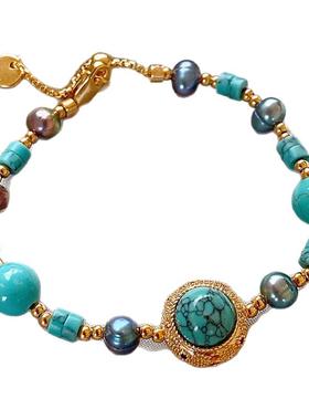 不规则珍珠串绿石手链轻奢小众