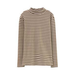 女士半高领双面德绒条纹打底衫2025新款秋冬洋气妈妈内搭保暖上衣