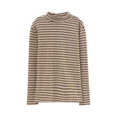 女士半高领双面德绒条纹打底衫2025新款秋冬洋气妈妈内搭保暖上衣