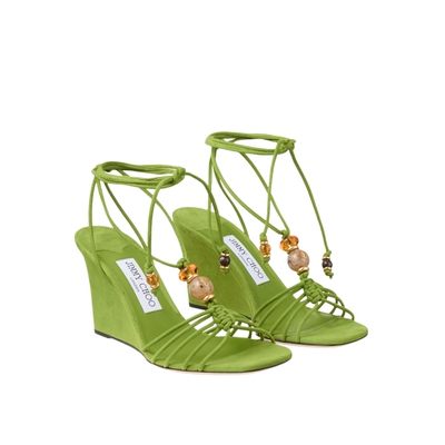 [会员限时满减]JIMMY CHOO/LOVA WEDGE 85女士珠饰绒面坡跟鞋凉鞋