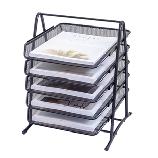 加厚金属铁网五层文件盘抽屉式文件架办公桌四层文件框多层资料架子文件座办公室文件夹收纳网办公桌面置物架