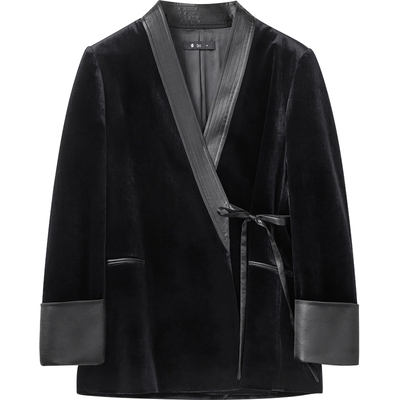 播 bo 商场同款24冬季新款皮棉拼接气质丝绒西装女BDR4XD2712