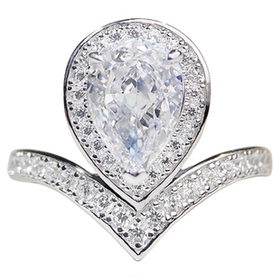 约瑟芬925纯银海蓝宝色水滴戒指梨形莫桑石级迷你耳钉V字蓝色项链