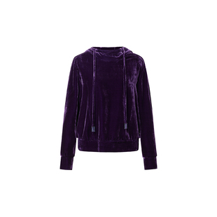 HUI卉100%桑蚕丝绒活动抽绳长角苗刺绣时尚复古运动连帽休闲卫衣