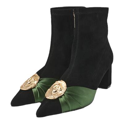 Morrell Maxie法式复古短靴女冬季撞色小羊皮高跟鞋｜MW244016BK