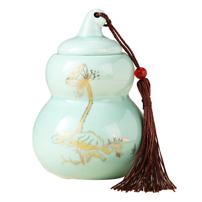 荷花葫芦陶瓷罐卫生间葫芦瓶厕所在西北角门对厕所对厨房装饰摆件