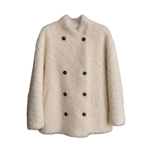 休闲风 小立领双排扣2025新款100羊羔毛皮毛一体中长款毛毛外套女