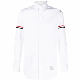 THOM BROWNE 男士单排扣红白蓝罗缎府绸衬衫