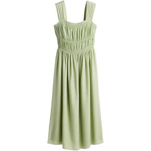 HM女装背心吊带连衣裙春季修身收腰清新上身缩褶连身裙1229619